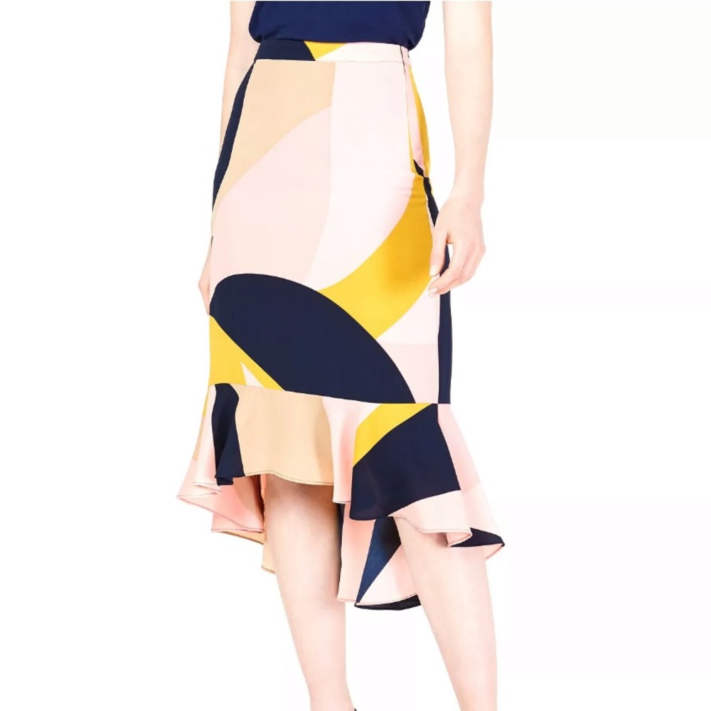 Bar III Color Block Trumpet Skirt High Low